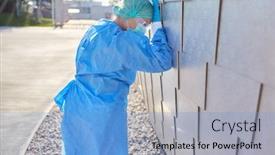  Presentation with overworked - Cool new slide deck with doctor-in-protective-clothing-during backdrop and a teal colored foreground