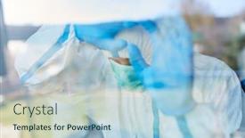  Presentation with epidemic - Presentation enhanced with doctor-in-protective-clothing-under background and a light blue colored foreground