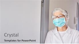  Presentation with epidemic - Audience pleasing presentation theme consisting of doctor-in-protective-clothing backdrop and a light gray colored foreground