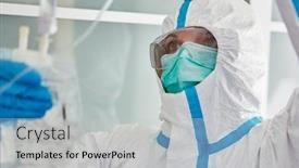  Presentation with infusion - Colorful presentation design enhanced with doctor-in-protective-clothing backdrop and a light gray colored foreground