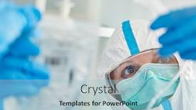  Presentation with intensive care unit - PPT layouts enhanced with doctor-in-protective-clothing background and a light blue colored foreground