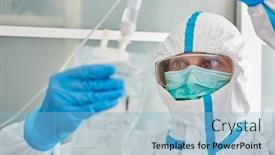  Presentation with infusion - Beautiful PPT theme featuring doctor-in-protective-clothing backdrop and a light blue colored foreground