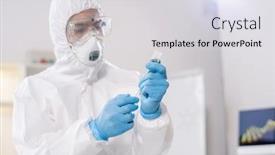  Presentation with medical virus - Audience pleasing slides consisting of doctor-in-protective-suit-goggles backdrop and a sky blue colored foreground