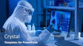  Presentation with genetic - Audience pleasing PPT layouts consisting of doctor-in-protective-suit backdrop and a teal colored foreground