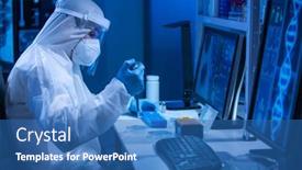  Presentation with vaccine - Slide deck featuring doctor-in-protective-suit background and a ocean colored foreground