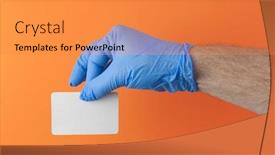 Presentation with latex gloves - Cool new PPT theme with doctor-in-sterile-latex-blue backdrop and a gold colored foreground