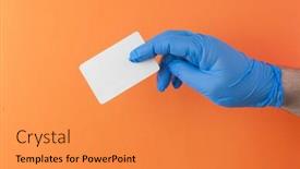  Presentation with latex gloves - Amazing PPT layouts having doctor-in-sterile-latex-blue backdrop and a gold colored foreground