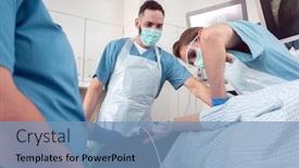  Presentation with colonoscopy - Theme having doctor-in-surgery-of-hospital background and a teal colored foreground