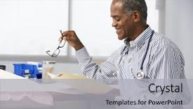  Presentation with surgery - Cool new presentation design with doctor in surgery reading patient backdrop and a light gray colored foreground