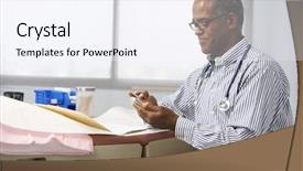  Presentation with surgery - Presentation theme having doctor in surgery using mobile background and a sky blue colored foreground