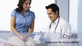  Presentation with asian doctor obese patient - Audience pleasing PPT theme consisting of doctor in surgery with female backdrop and a light blue colored foreground