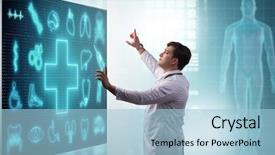  Presentation with telemedicine word cloud concept - PPT theme enhanced with doctor in telemedicine concept looking background and a light blue colored foreground