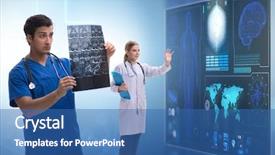  Presentation with telemedicine word cloud concept - Theme with doctor in telemedicine concept looking background and a ocean colored foreground