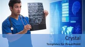  Presentation with telemedicine word cloud concept - Slide deck enhanced with doctor in telemedicine concept looking background and a teal colored foreground