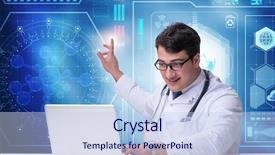  Presentation with telemedicine - PPT theme featuring doctor in telemedicine concept pressing background and a sky blue colored foreground