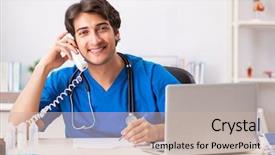  Presentation with telemedicine - PPT layouts enhanced with doctor in telemedicine concept background and a soft green colored foreground