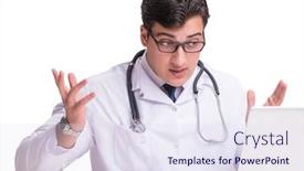  Presentation with mhealth - Colorful presentation design enhanced with doctor in telemediine mhealth concept on white backdrop and a sky blue colored foreground