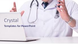  Presentation with mhealth - Beautiful PPT layouts featuring doctor-in-telemediine-mhealth-concept backdrop and a sky blue colored foreground