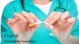  Presentation with quit - Presentation having doctor in uniform breaks cigarette background and a teal colored foreground