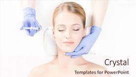  Presentation with plastic surgery - Audience pleasing presentation theme consisting of doctor injecting in a beautiful face of a young woman plastic surgery concept backdrop and a cream colored foreground