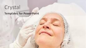  Presentation with acid - Cool new PPT theme with doctor-injects-senior-woman-hyaluronic backdrop and a light gray colored foreground