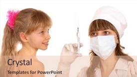  Presentation with vaccination - Theme consisting of doctor inoculate smiling child vaccination background and a  colored foreground