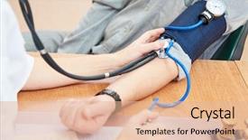  Presentation with physician - PPT layouts with doctor is checking the blood background and a lemonade colored foreground