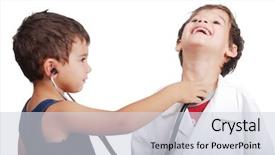  Presentation with pulse - Cool new PPT theme with children cardiovascular - doctor kid examining pulse backdrop and a sky blue colored foreground