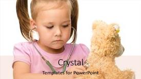  Presentation with teddy bear - Slide deck consisting of doctor kids - little girl is examining her background and a coral colored foreground