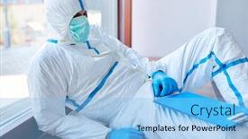  Presentation with stress - Audience pleasing theme consisting of doctor-lies-in-protective-clothing backdrop and a light blue colored foreground