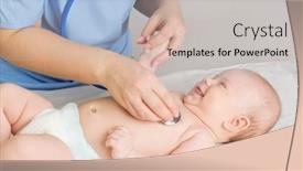  Presentation with baby doctor - PPT layouts having doctor listen heart of little baby background and a light gray colored foreground