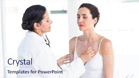  Presentation with doctor and patient medical consultation - Colorful PPT theme enhanced with doctor listening to patients chest backdrop and a sky blue colored foreground