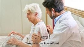  Presentation with listening woman - Slide deck with doctor-listening-with-stethoscope background and a coral colored foreground