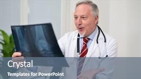  Presentation with doctor and collegue relationship - Slides enhanced with doctor looking at a radiography background and a  colored foreground