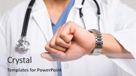  Presentation with apple watch s4 - Colorful PPT layouts enhanced with doctor looking at his watch backdrop and a sky blue colored foreground