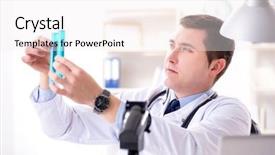  Presentation with lab - Amazing PPT theme having doctor looking at lab results backdrop and a sky blue colored foreground