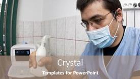  Presentation with ultrasound - Amazing presentation having doctor looking at modern ultrasound device backdrop and a coral colored foreground