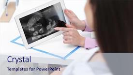  Presentation with pregnant woman doctor - Colorful presentation enhanced with doctor looking at ultra sound backdrop and a sky blue colored foreground