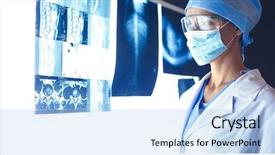  Presentation with doctor helps to get out of bed an elderly woman - Amazing presentation having doctor looking at x-ray backdrop and a light blue colored foreground