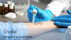  Presentation with allergy - Amazing slide deck having doctor making allergy test backdrop and a light blue colored foreground