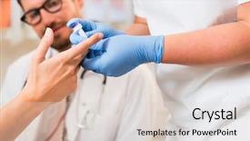  Presentation with blood test - Colorful PPT layouts enhanced with doctor making diabetes blood test backdrop and a light gray colored foreground