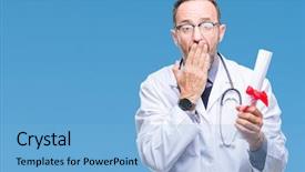  Presentation with certificate - Theme featuring doctor man holding degree certificate background and a  colored foreground