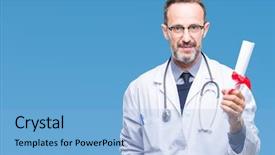  Presentation with certificate - Colorful slides enhanced with doctor man holding degree certificate backdrop and a light blue colored foreground