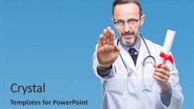  Presentation with certificate - Presentation having doctor man holding degree certificate background and a light blue colored foreground