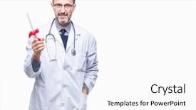  Presentation with certificate - Audience pleasing PPT theme consisting of doctor man holding degree certificate backdrop and a  colored foreground