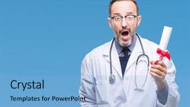  Presentation with certificate - PPT layouts featuring doctor man holding degree certificate background and a  colored foreground