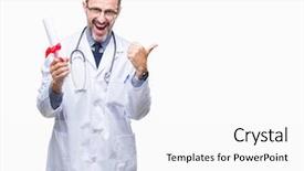  Presentation with certificate - PPT layouts featuring doctor man holding degree certificate background and a white colored foreground
