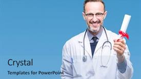  Presentation with doctor - Cool new slides with doctor man holding degree certificate backdrop and a light blue colored foreground