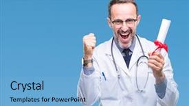  Presentation with certificate - Slide deck featuring doctor man holding degree certificate background and a  colored foreground