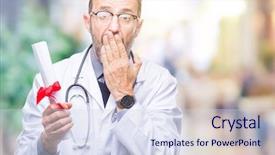  Presentation with certificate - Slide deck with doctor man holding degree certificate background and a  colored foreground